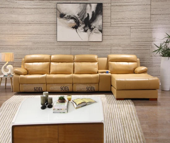 Muebles al por mayor de cuero para sala de estar, cine en casa, cine, sillón reclinable, sofá de cuero con tablero de mesa