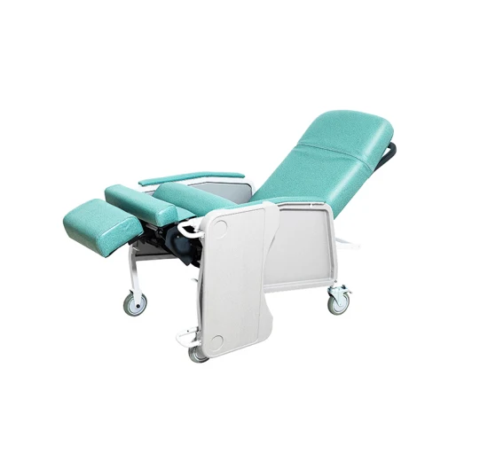 Silla de flebotomía reclinable de grado hospitalario médico móvil con ruedas para habitación de paciente