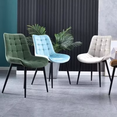 Venta al por mayor de muebles de diseño para habitación, silla de boda al aire libre con patas de metal nórdico, restaurante moderno de mediados de siglo, silla de comedor de terciopelo de tela de cuero sintético francés